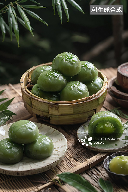 【AI数字艺术】清明节一大碗绿色的青团图片素材