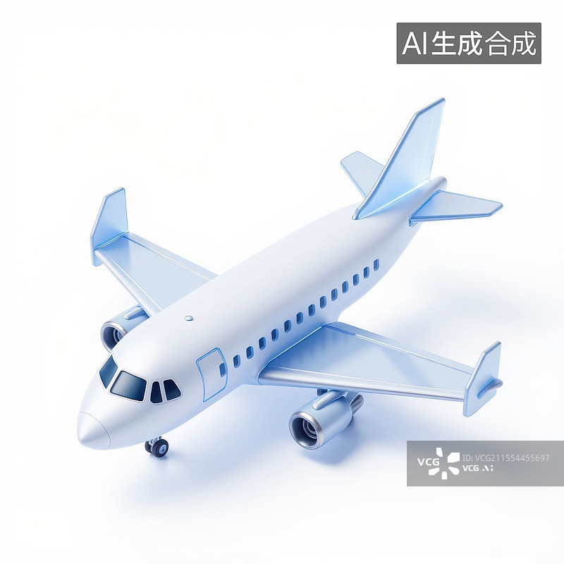 【AI数字艺术】卡通飞机遨游天际，3D卡通航班客机图标图片素材