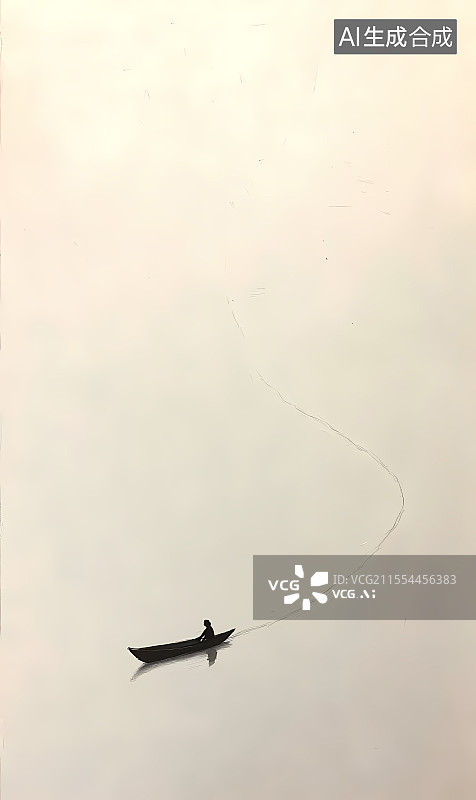 【AI数字艺术】孤舟泛于空濛间图片素材