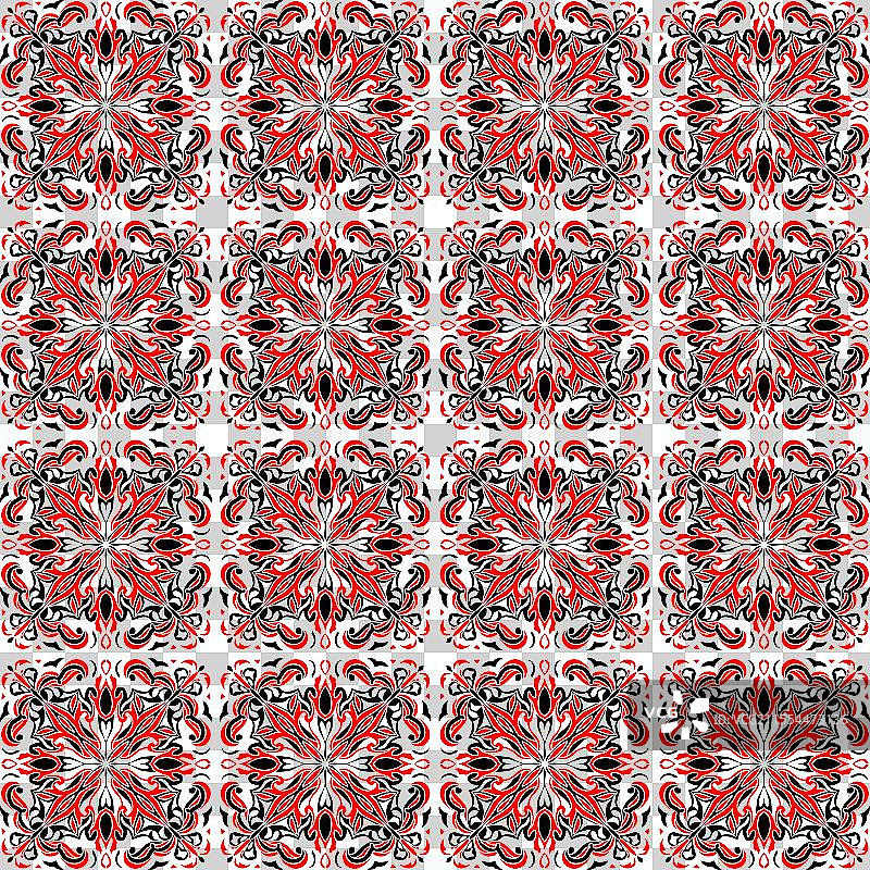 北欧风格黑红花纹四方连续背景适合织物纺品桌垫窗帘床品地毯玻璃壁纸图片素材