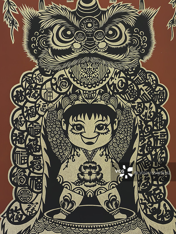 民间非遗艺术品剪纸艺术哪吒福娃瑞蛇图片素材