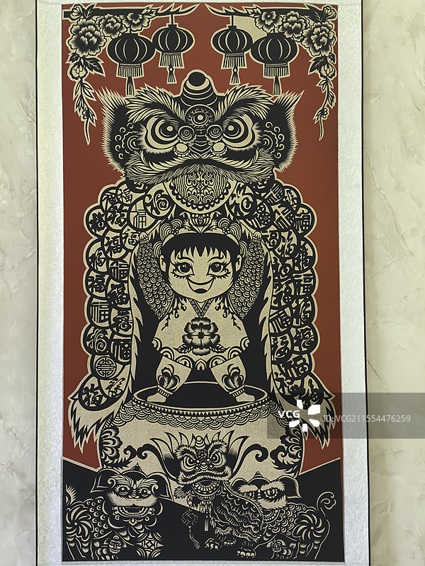 民间非遗艺术品剪纸艺术哪吒福娃瑞蛇图片素材