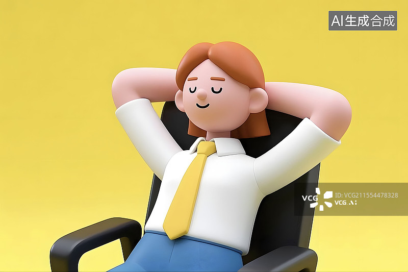 【AI数字艺术】3D三维办公室白领女人工作学习后思考放松休息休闲图片素材