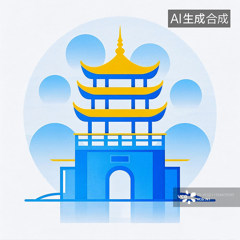 【AI数字艺术】传统建筑亭子插画图片素材