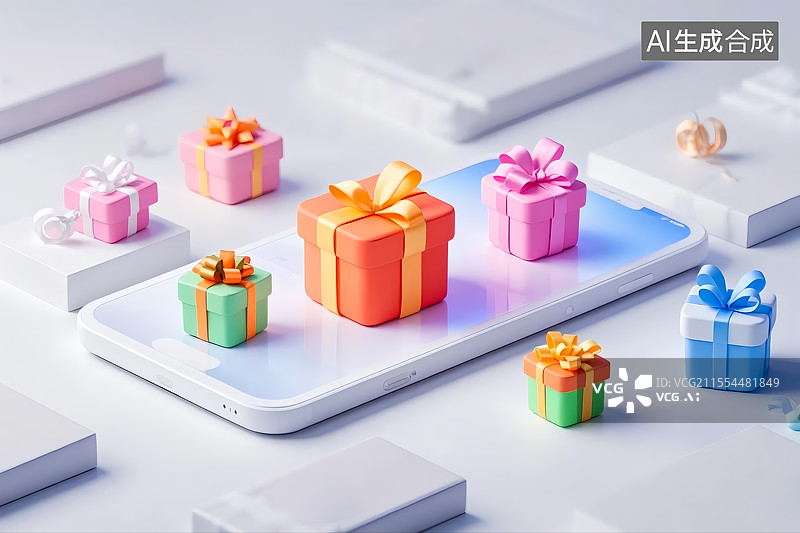 【AI数字艺术】手机购物概念三维插画图片素材