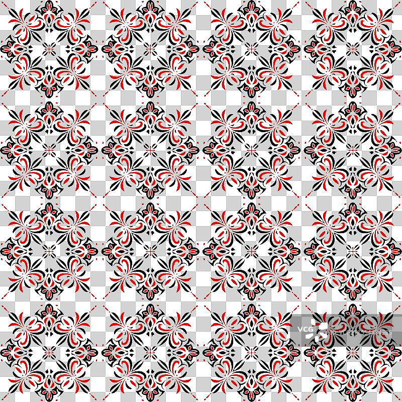 北欧风格黑红花纹四方连续背景适合织物纺品桌垫窗帘床品地毯玻璃壁纸图片素材