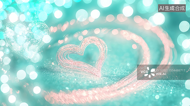 【AI数字艺术】蓝色背景下的爱心闪闪图片素材