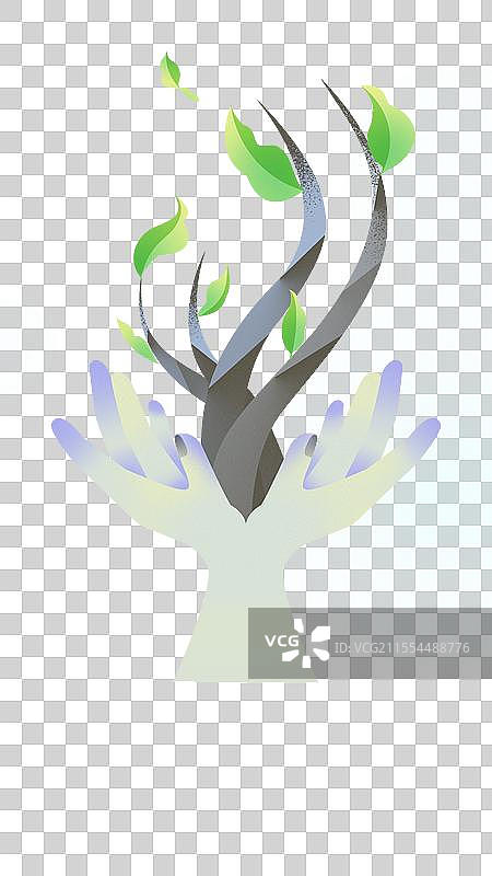 双手托举树苗生长元素插画图片素材