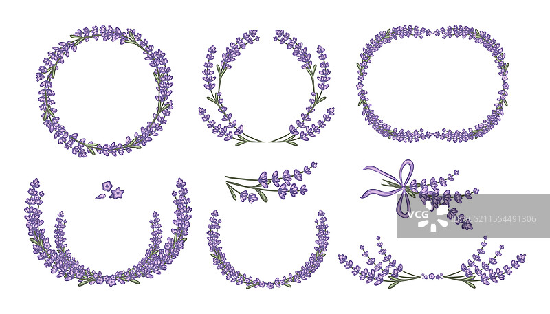手绘薰衣草花环花束框架套装图片素材