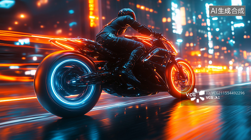 【AI数字艺术】路上狂飙的摩托车图片素材