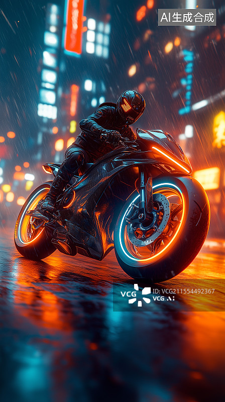 【AI数字艺术】路上狂飙的摩托车图片素材
