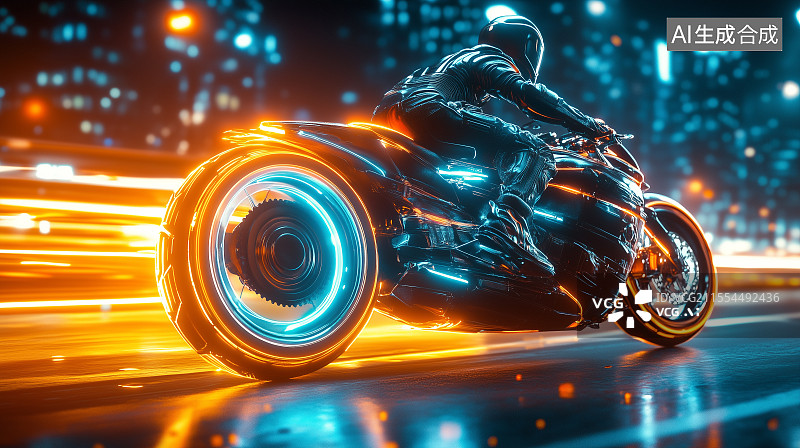 【AI数字艺术】路上狂飙的摩托车图片素材