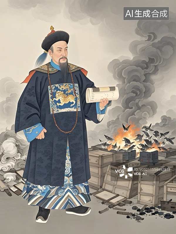 【AI数字艺术】古代历史名人林则徐虎门销烟画像图片素材