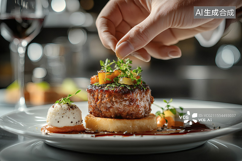 【AI数字艺术】西餐，厨师长摆盘图片素材