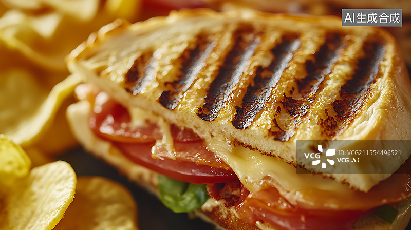 【AI数字艺术】餐厅餐桌上的汉堡和薯条特写镜头图片素材