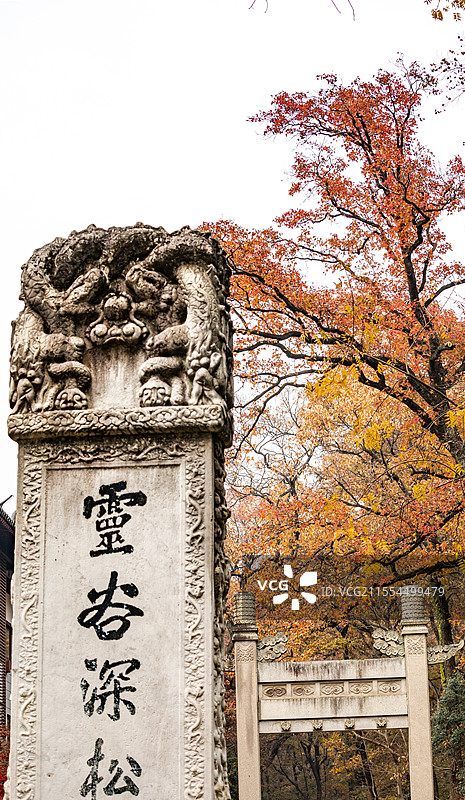 江苏南京灵谷景区灵谷深松碑刻秋色自然景观图片素材
