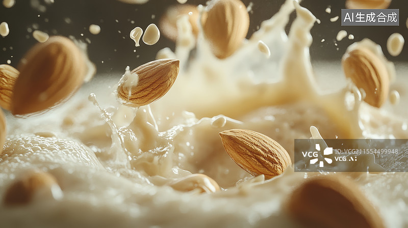 【AI数字艺术】倒落牛奶的坚果特写图片素材