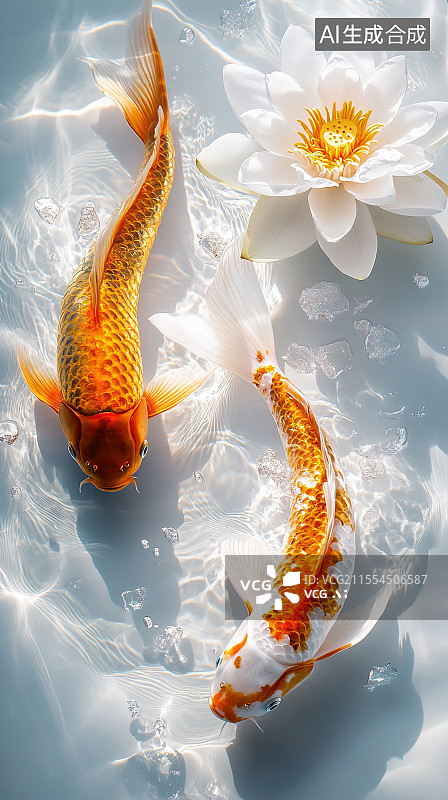 【AI数字艺术】金鱼与睡莲图片素材