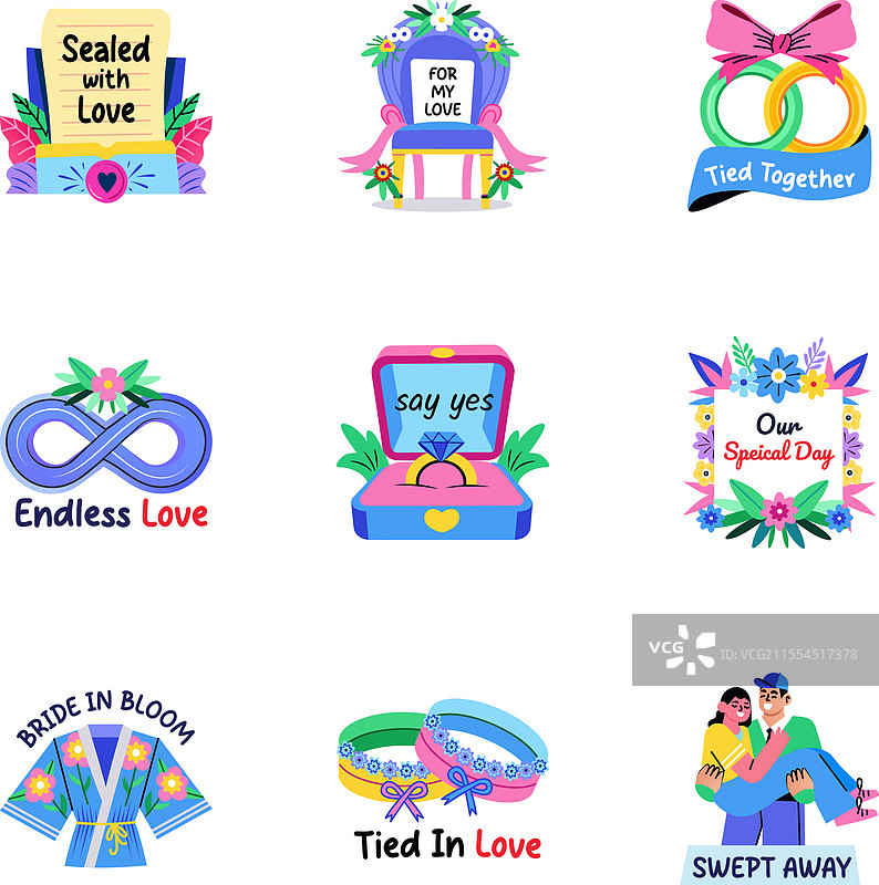 爱情与浪漫平面贴纸包图片素材