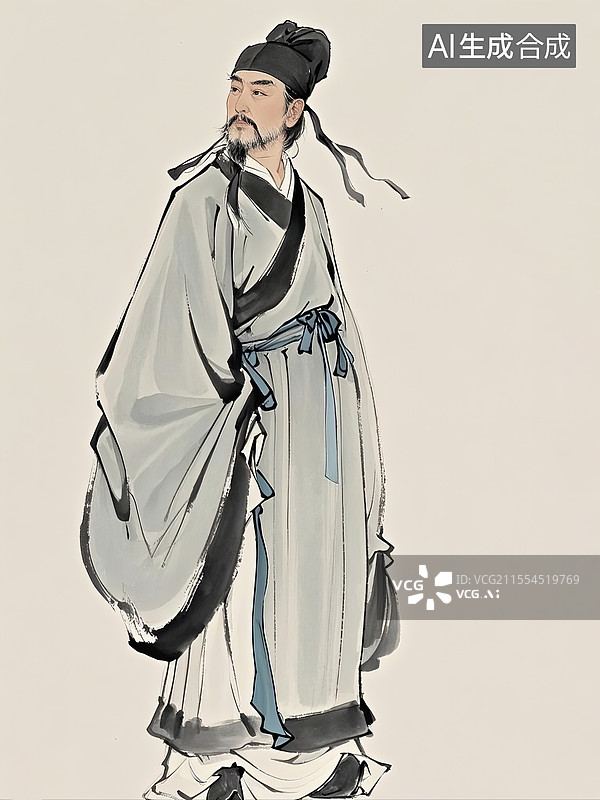 【AI数字艺术】古典人物图像国画风格大诗人杜甫图片素材