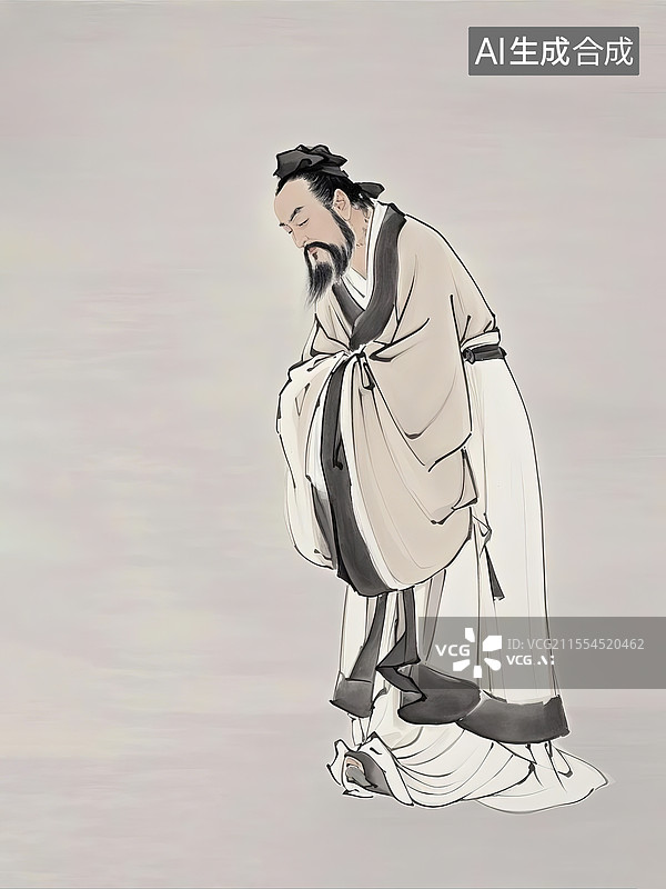 【AI数字艺术】中国古代人物绘画图像春秋人物孔子全身像图片素材