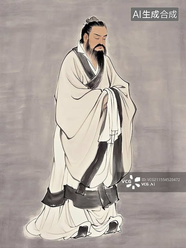 【AI数字艺术】中国古代人物绘画图像春秋人物孔子全身像图片素材
