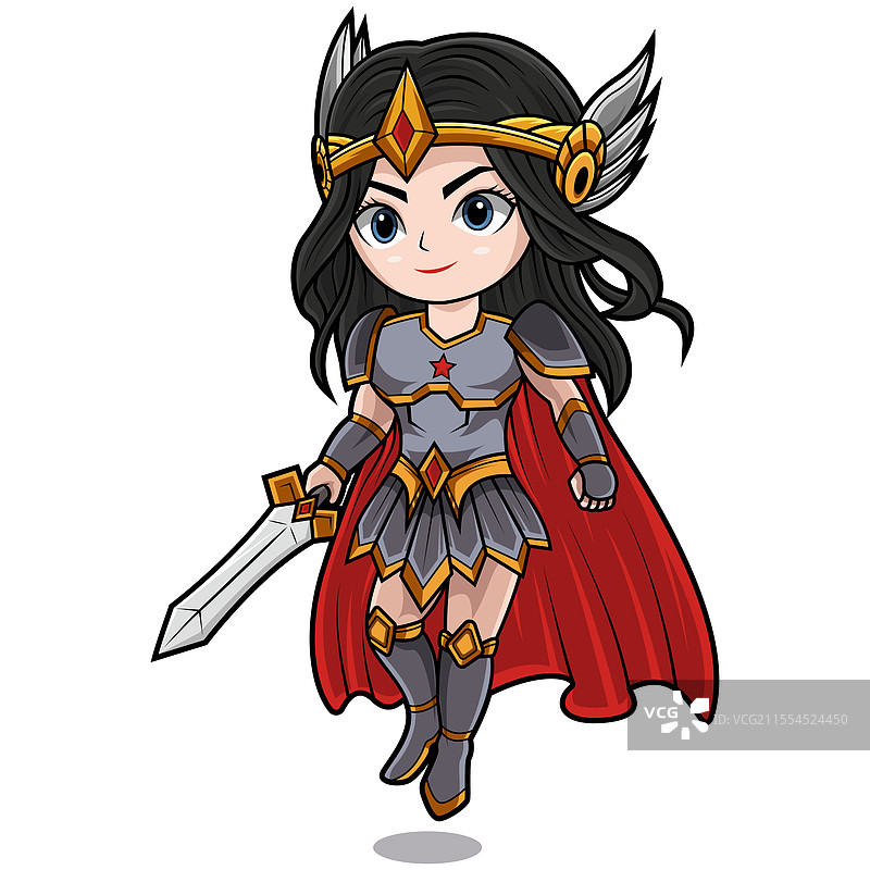 持剑的迷你女武神卡通人物图片素材