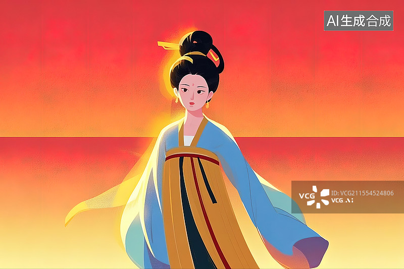 【AI数字艺术】中国古代女性形象的卡通插图图片素材