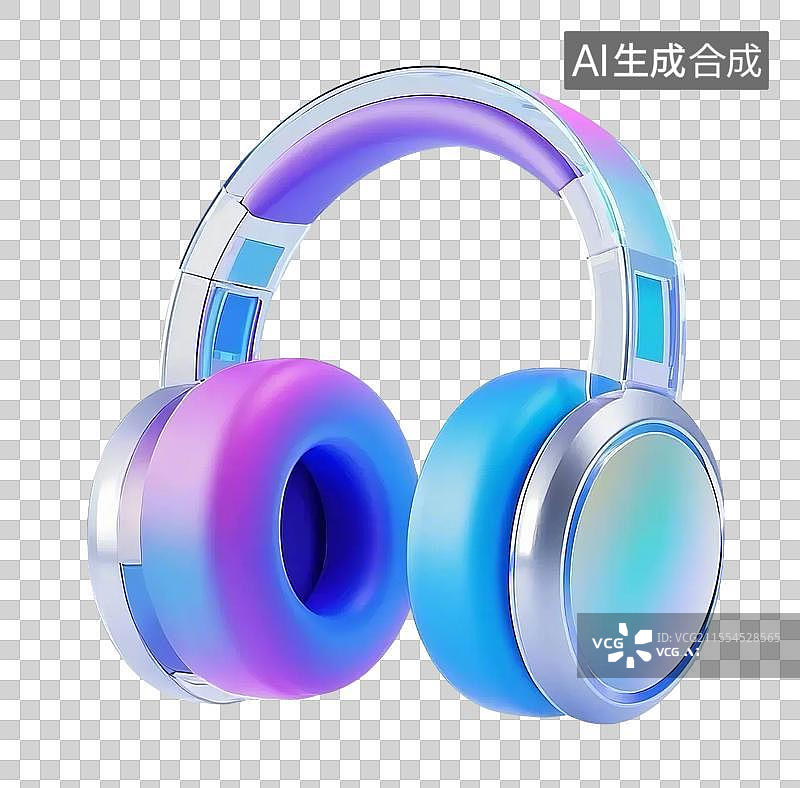 【AI数字艺术】3D耳机多巴胺渐变磨砂玻璃质感模型免抠元素图片素材