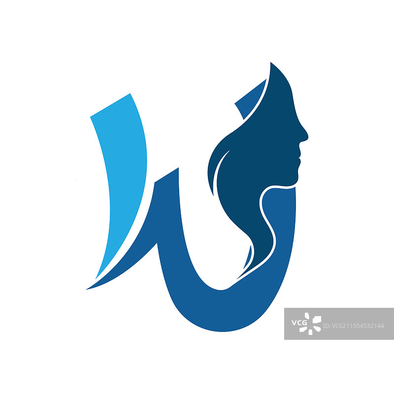 字母W美丽女性面孔标志设计图片素材