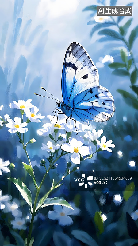 【AI数字艺术】蝴蝶在花上授粉的特写镜头图片素材