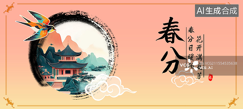 【AI数字艺术】中国风二十四节气春分节气海报图片素材