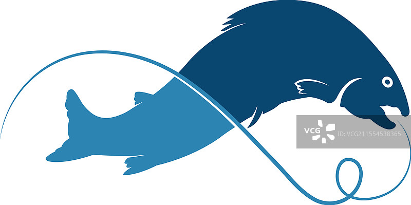 水下鲑鱼和钓鱼标志模板图片素材