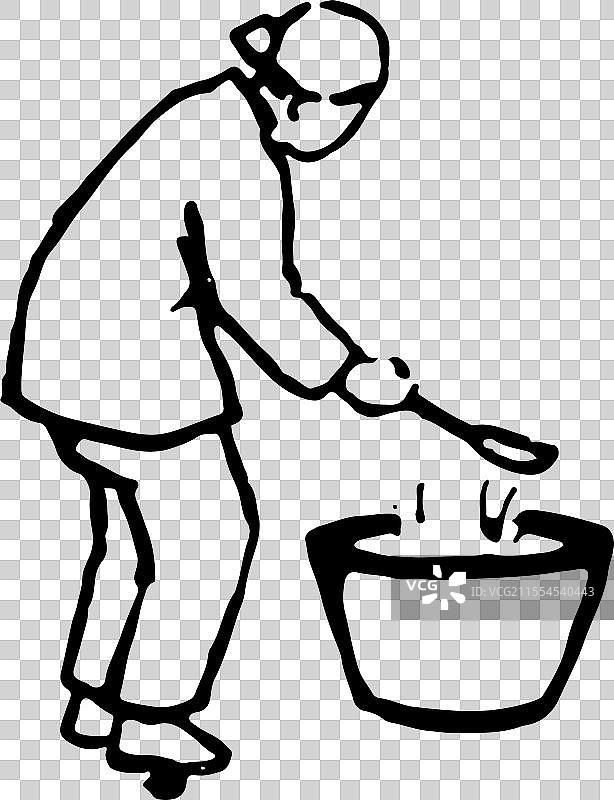 线条 简笔画 人物 元素 种菜 浇水 施肥 青菜 菜地图片素材