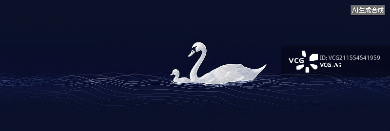 【AI数字艺术】天鹅与小鸭卡通插画风格家庭温馨主题画图片素材