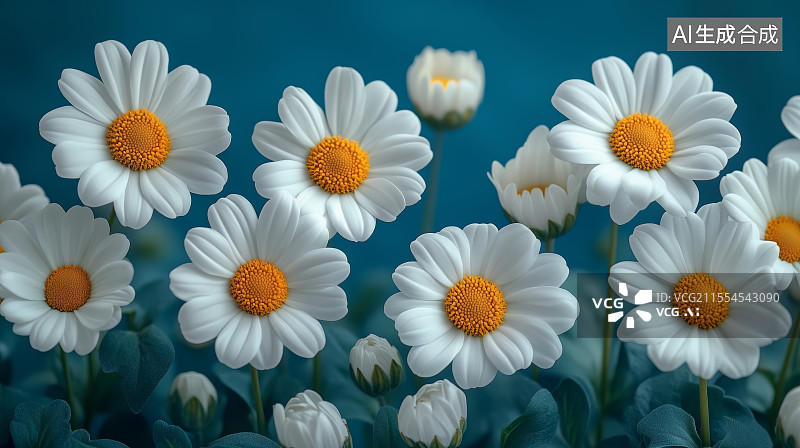 【AI数字艺术】白色雏菊的特写镜头图片素材