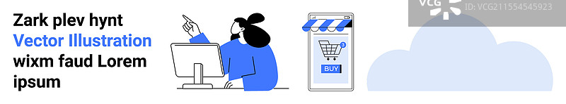 现代工作空间与在线购物和云计算图片素材