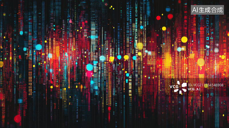 【AI数字艺术】五彩斑斓的数字数据流动图片素材