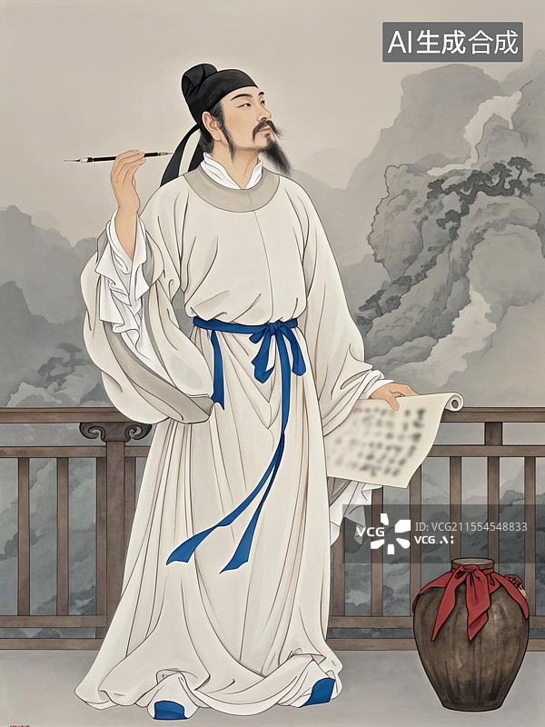 【AI数字艺术】唐代历史名人诗人李白画像图片素材