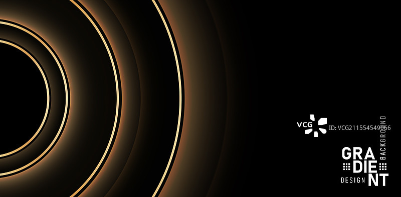 抽象的黑色背景与金色环形线条图片素材