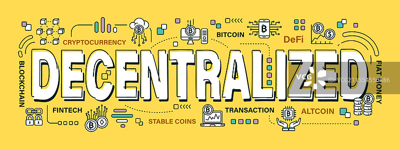 去中心化的单词和轮廓图标在实心背景上图片素材