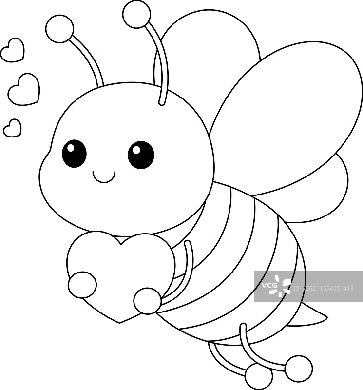 可爱的卡通蜜蜂角色，带着心形图案图片素材