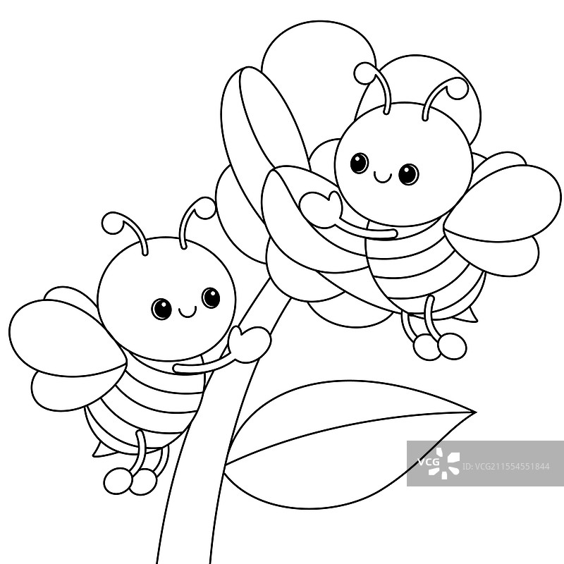 可爱的卡通角色蜜蜂和花朵图片素材