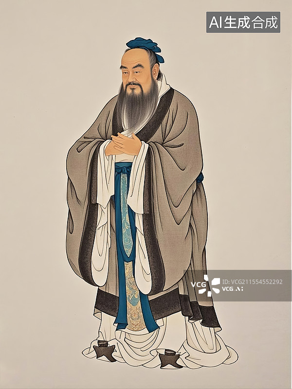 【AI数字艺术】古代历史人物孔子孔丘仲尼工笔图片素材