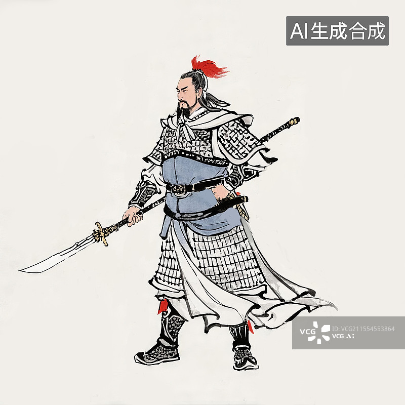 【AI数字艺术】古代历史名人画像岳飞手绘插画图片素材
