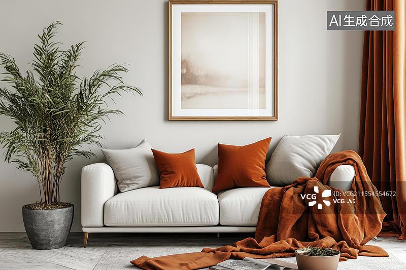 【AI数字艺术】温暖色调的现代客厅内饰设计图片素材