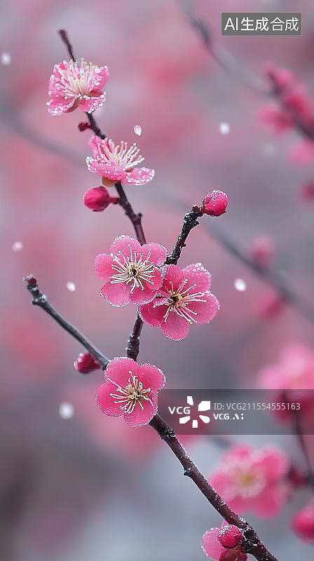 【AI数字艺术】二十四节气系列插画之春分节气盛开的桃花图片素材