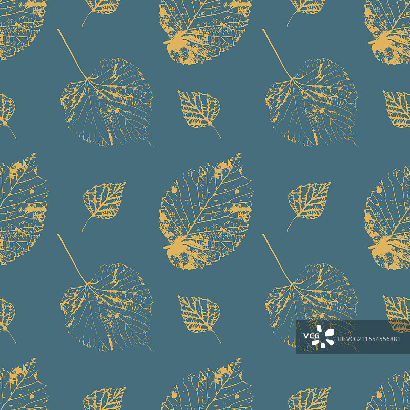 无缝图案，带有黄色树叶印章图片素材