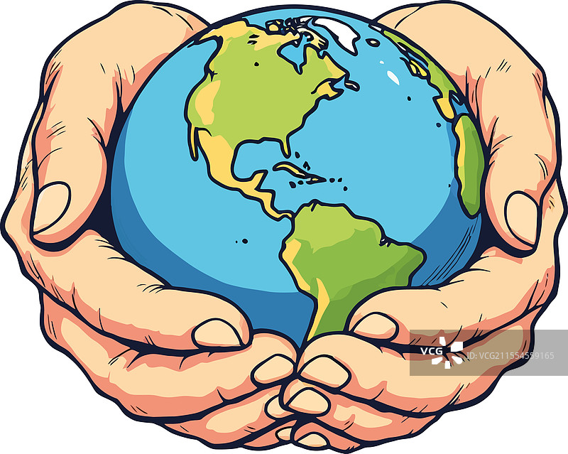 两只手握着地球仪，展示北半球和南半球。图片素材