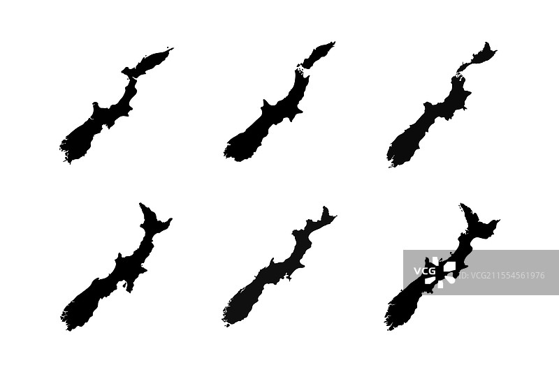 六幅新西兰的黑白地图图片素材